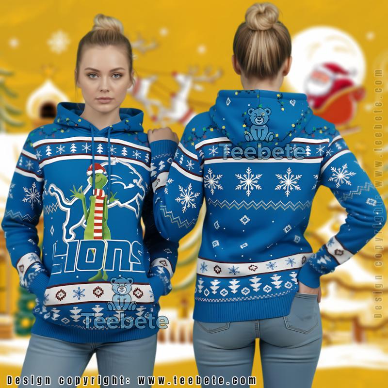 Detroit Lions Grinch Stole Christmas Ugly 3D Print Pullover Hoodie