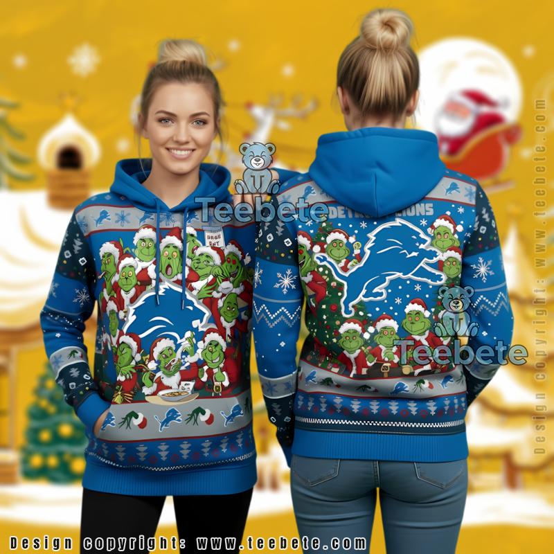 Detroit Lions Grinches Christmas Santa Claus Ugly 3D Hoodie