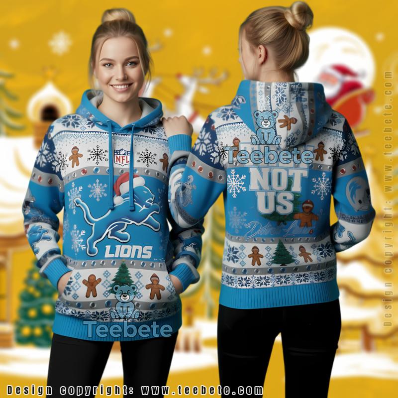 Detroit Lions Holiday Gingerbread Pattern Ugly Christmas 3D Hoodie