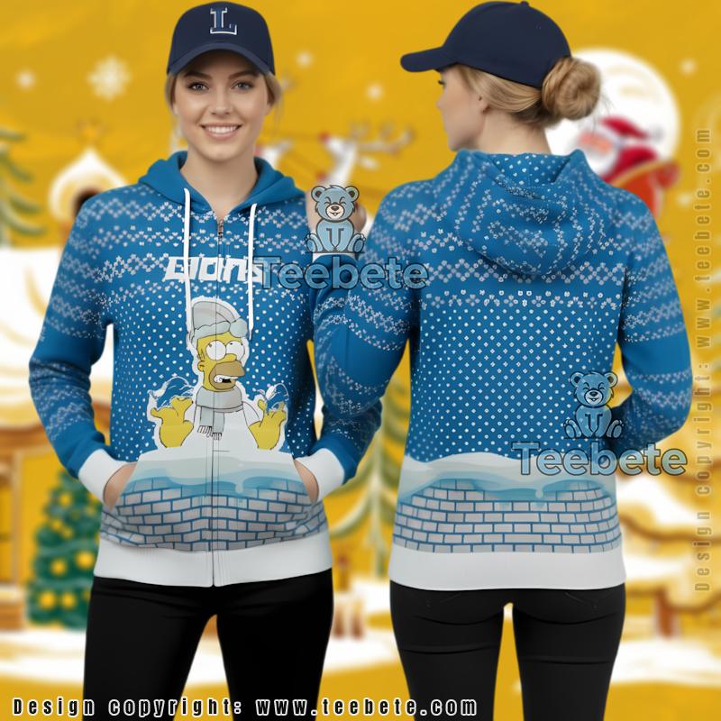 Detroit Lions Homer Simpson Snowman Ugly Christmas 3D Hoodie