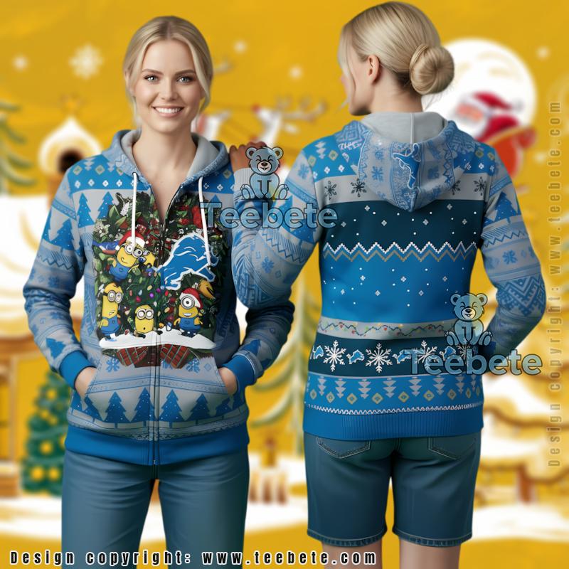 Detroit Lions Minion Squad Ugly Christmas 3D Hoodie