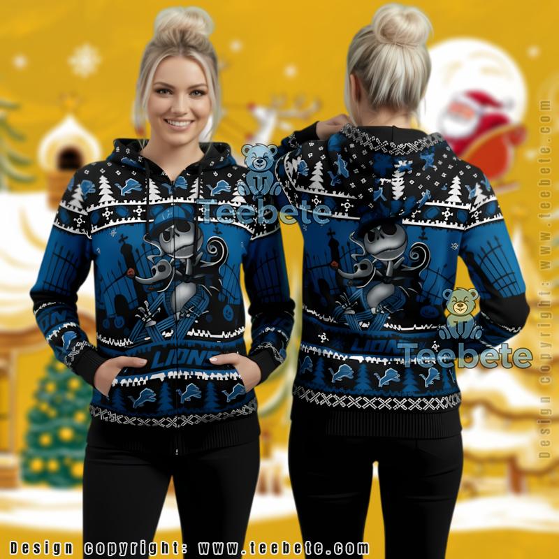Detroit Lions Nightmare Before Christmas Jack Zero 3D Ugly Hoodie