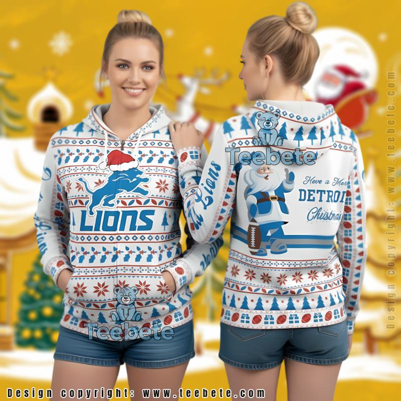 Detroit Lions Santa Claus Have A Merry Christmas Ugly 3D Hoodie
