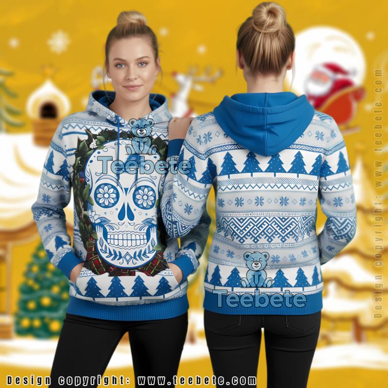 Detroit Lions Sugar Skull Ugly Christmas 3D Pullover Hoodie