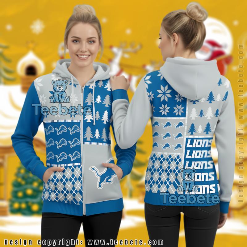 Detroit Lions Winter Football Ugly Christmas Party 3D Hoodie