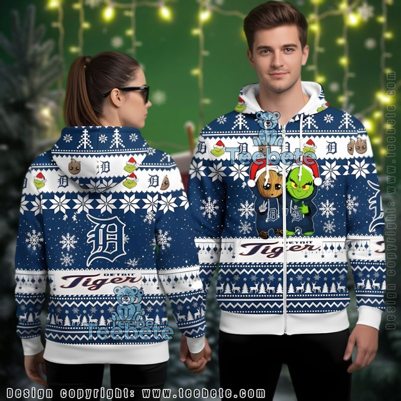 Detroit Tigers Baby Groot The Grinch Ugly 3D Hoodie Girls