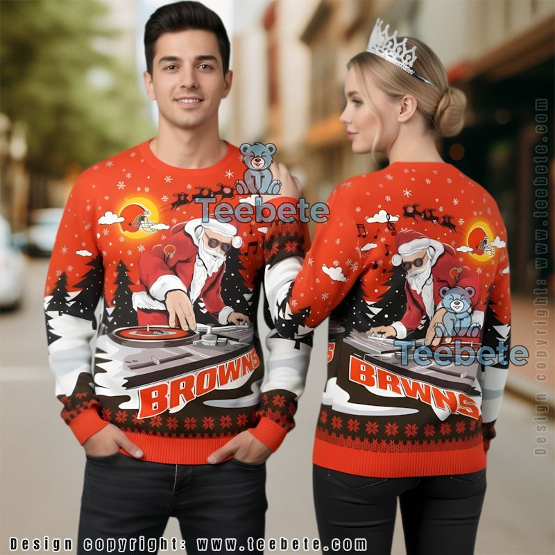 Dj Santa Cleveland Browns Ugly Christmas Sweater Mens Orange Black