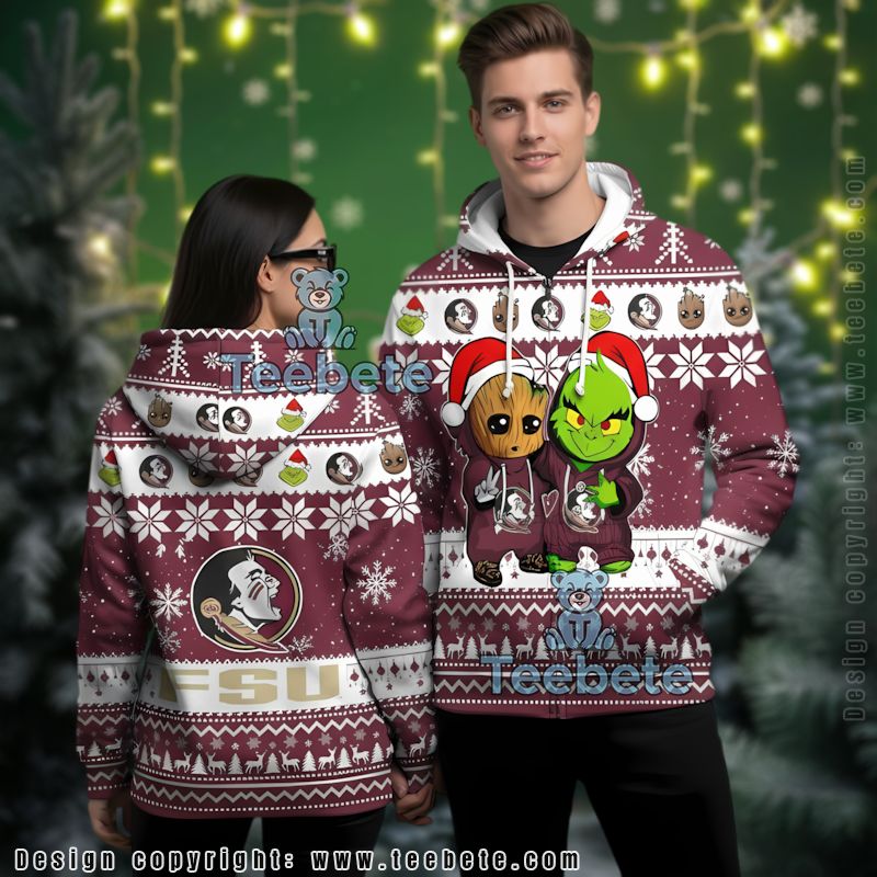 Florida State Seminoles Baby Groot The Grinch Ugly 3D Hoodie Boys