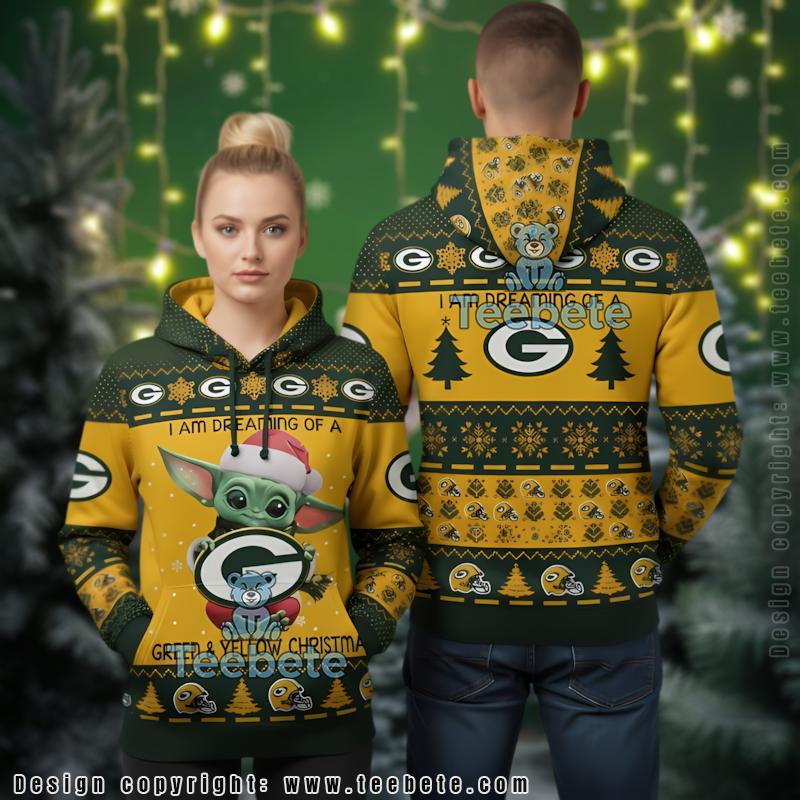 Green Bay Packers Baby Yoda Dreaming Of Green Yellow 3D Ugly Christmas Hoodie