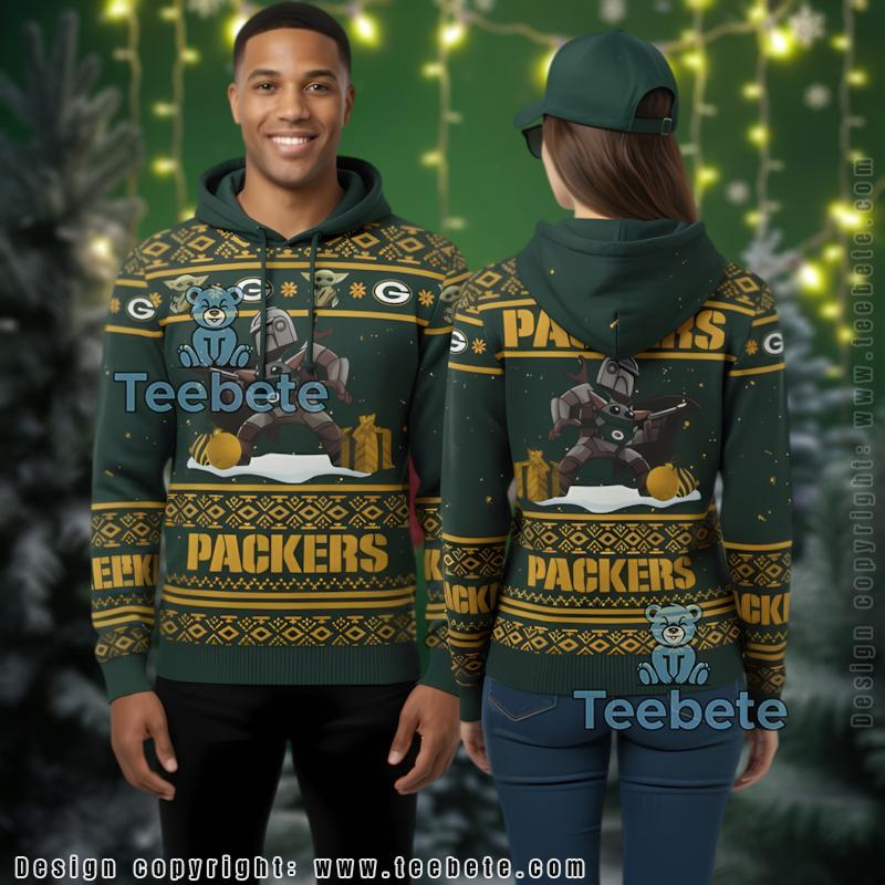 Green Bay Packers Boba Fett Grogu Ugly Christmas 3D Hoodie