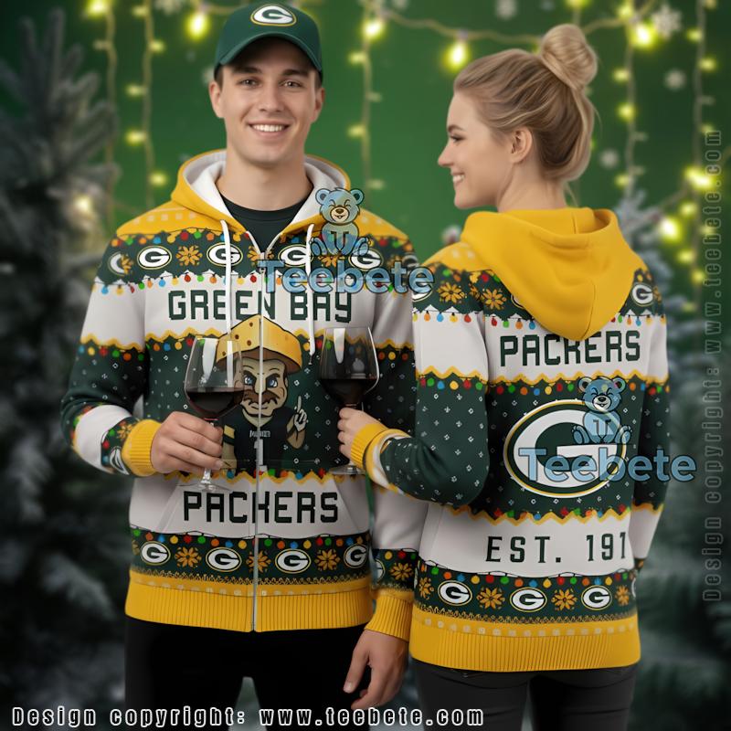 Green Bay Packers Cheesehead Mascot Ugly Christmas 3D Hoodie