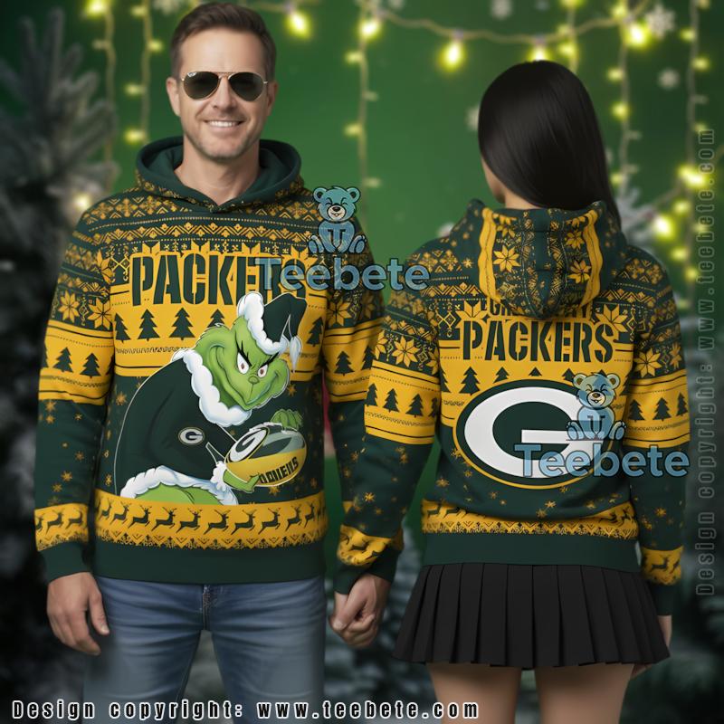 Green Bay Packers Christmas Grinch Stealing Football 3D Hoodie