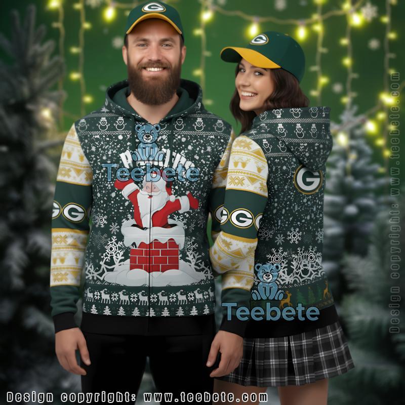 Green Bay Packers Christmas Santa In Chimney Ugly 3D Print Hoodie