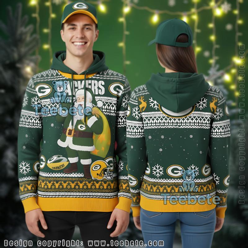 Green Bay Packers Christmas Santa Ugly 3D Hoodie Fan
