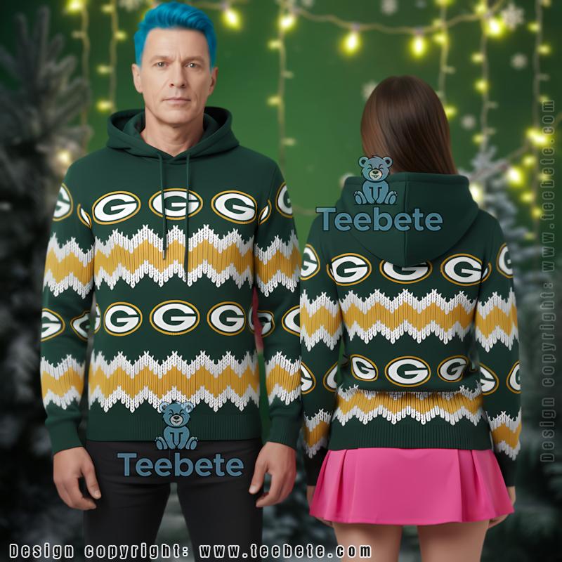 Green Bay Packers Classic Logo Zig Zag Pattern 3D Ugly Christmas Hoodie