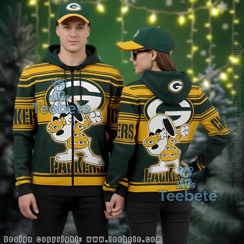 Green Bay Packers Dancing Snoopy Logo Ugly Christmas 3D Hoodie