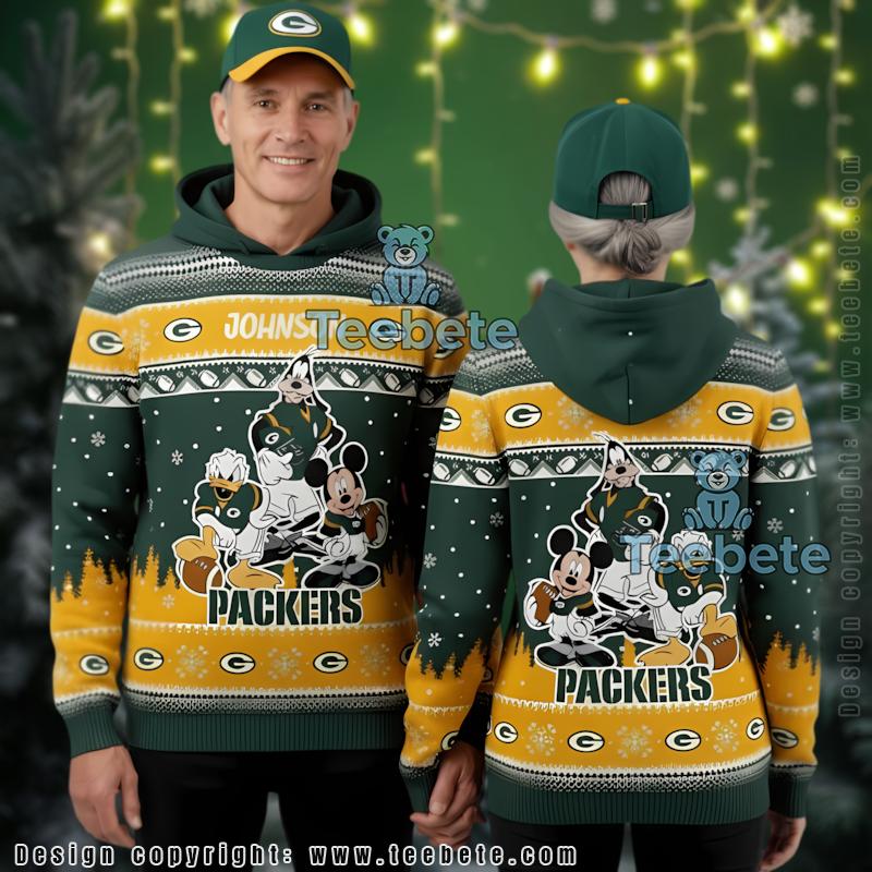 Green Bay Packers Disney Characters Mickey Donald 3D Ugly Christmas Hoodie