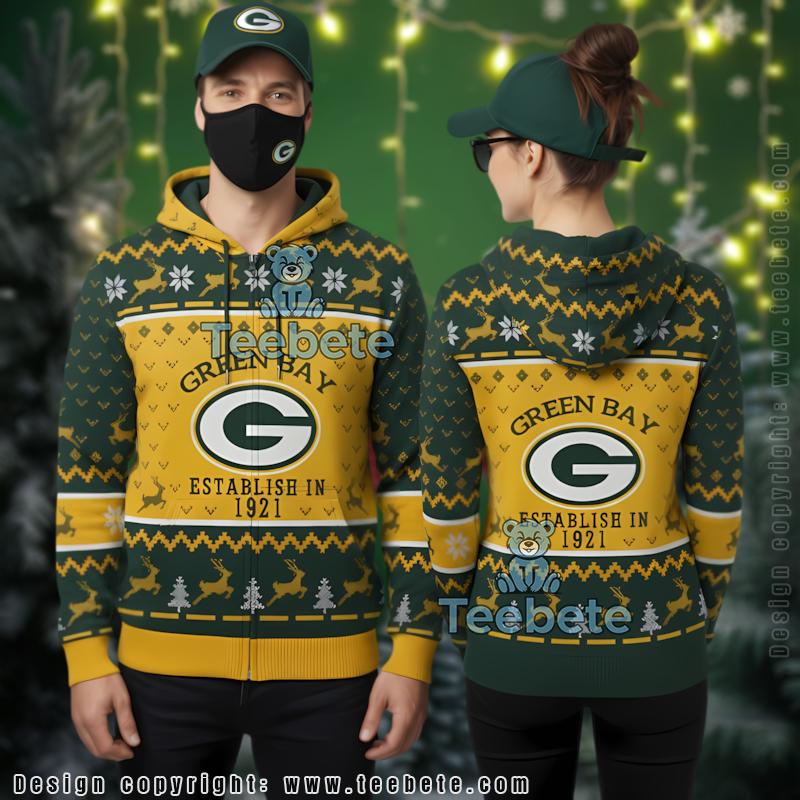 Green Bay Packers Established 1921 Reindeer 3D Ugly Christmas Hoodie
