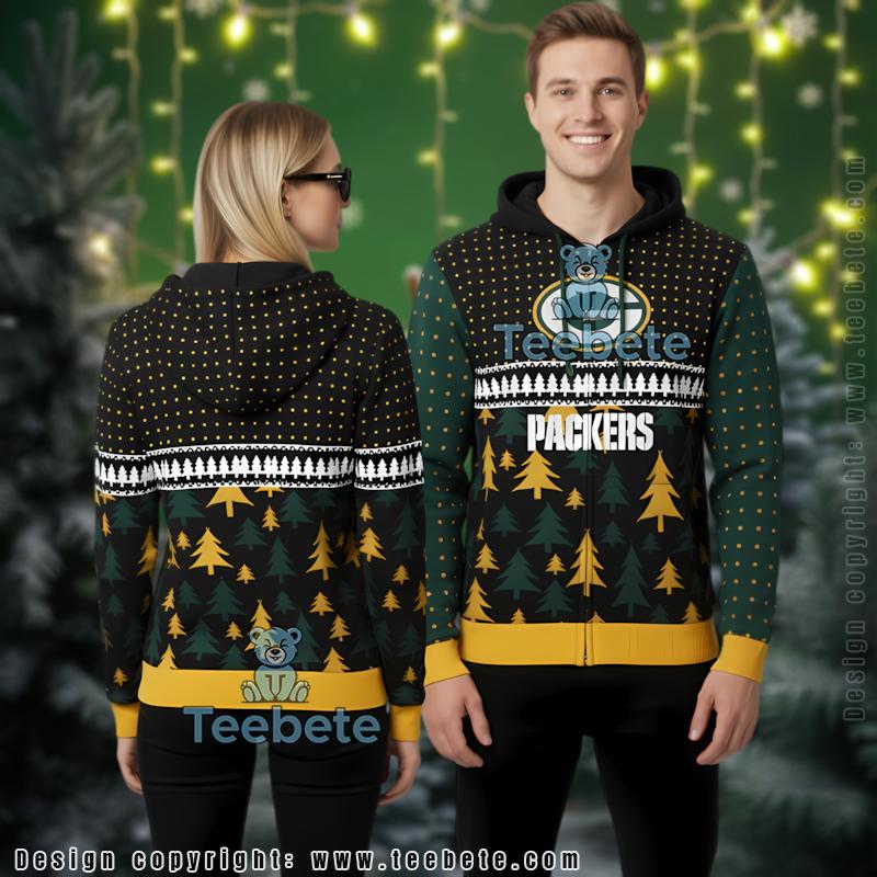 Green Bay Packers Festive Christmas Trees 3D Ugly Christmas Hoodie