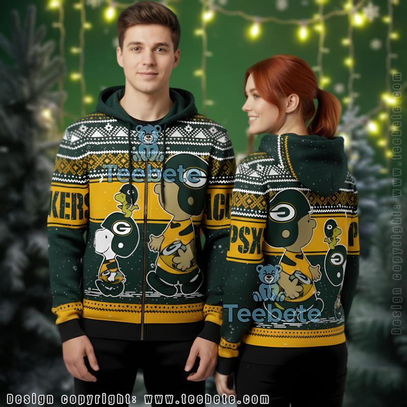 Green Bay Packers Festive Peanuts Gang Ugly Christmas 3D Hoodie