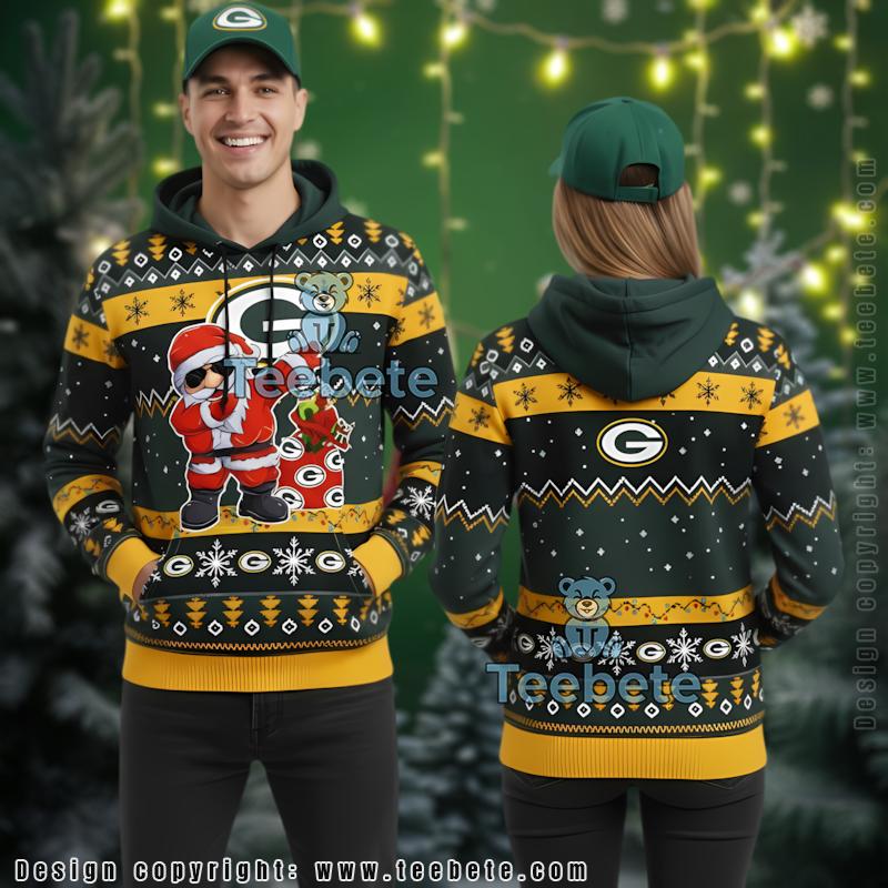 Green Bay Packers Funny Dancing Santa 3D Ugly Christmas Hoodie
