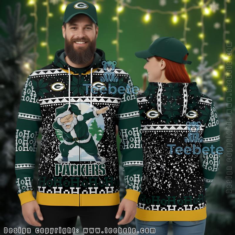 Green Bay Packers Funny Santa Claus Dab Green 3D Ugly Christmas Hoodie