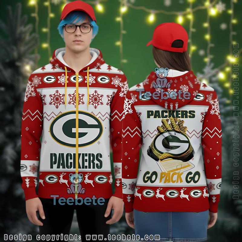 Green Bay Packers Go Pack Go Packers Ugly Christmas 3D Hoodie