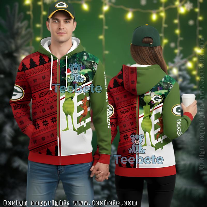 Green Bay Packers Grinch And Max Dog Red 3D Ugly Christmas Hoodie