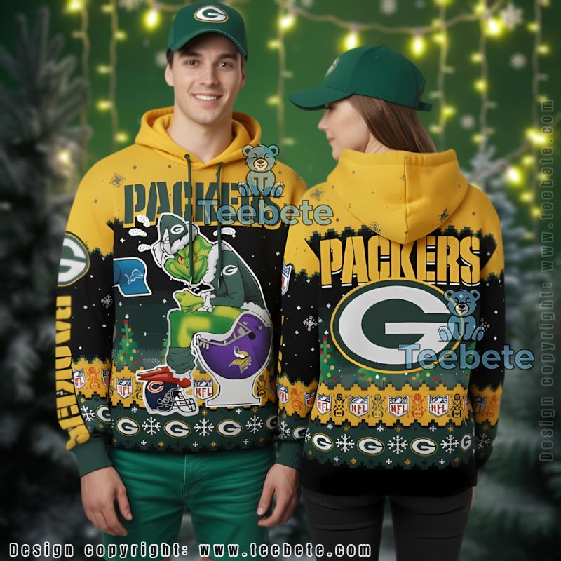 Green Bay Packers Grinch Viking Toilet Funny 3D Ugly Christmas Hoodie