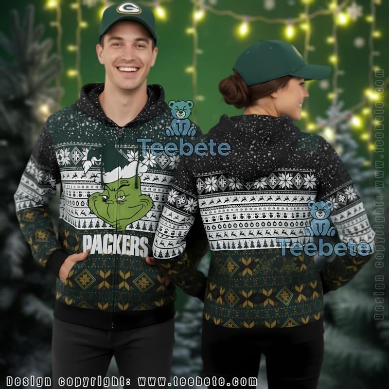 Green Bay Packers Holiday Grinch Pattern Green 3D Ugly Hoodie