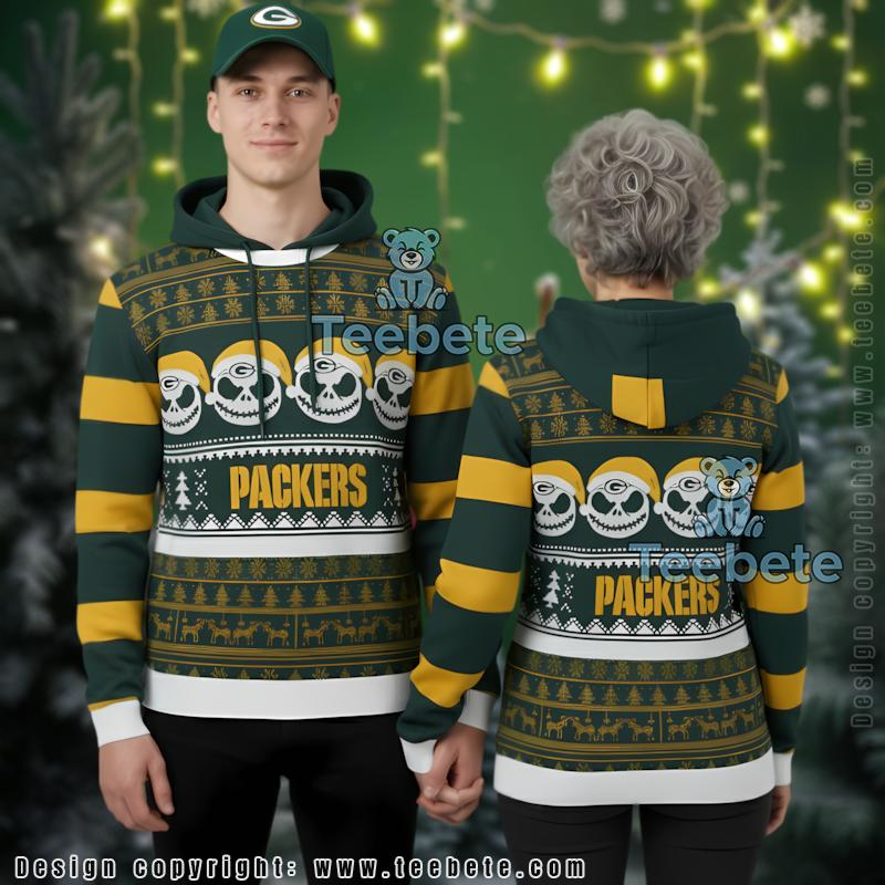 Green Bay Packers Jack Skellington Ugly Christmas 3D Hoodie