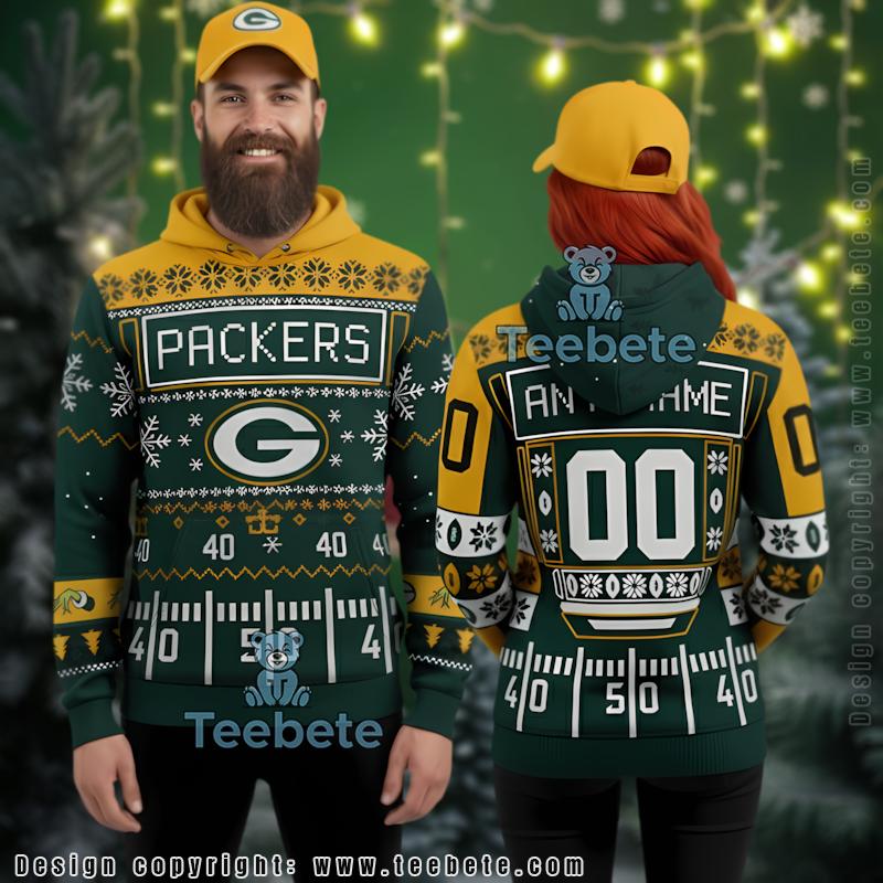 Green Bay Packers Personalized Name Number 3D Ugly Christmas Hoodie