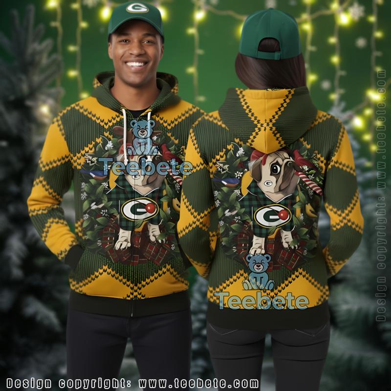 Green Bay Packers Pug Dog Ugly Christmas 3D Hoodie Men