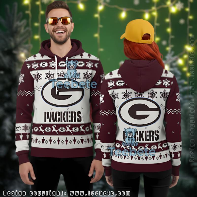 Green Bay Packers Reindeer Snowflake Ugly Christmas 3D Hoodie