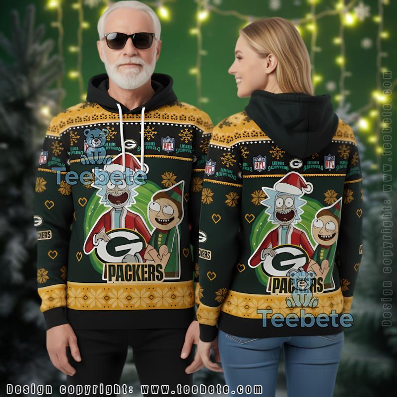 Green Bay Packers Rick And Morty Christmas 3D Ugly Hoodie Funny