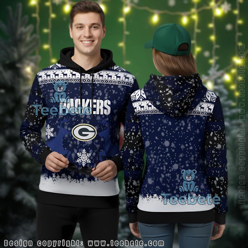 Green Bay Packers Snowflakes Reindeer Ugly Christmas 3D Hoodie