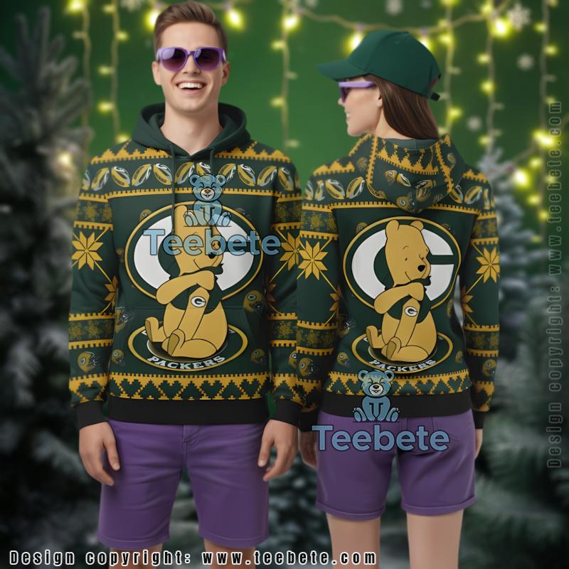 Green Bay Packers Winnie The Pooh Disney 3D Ugly Christmas Hoodie