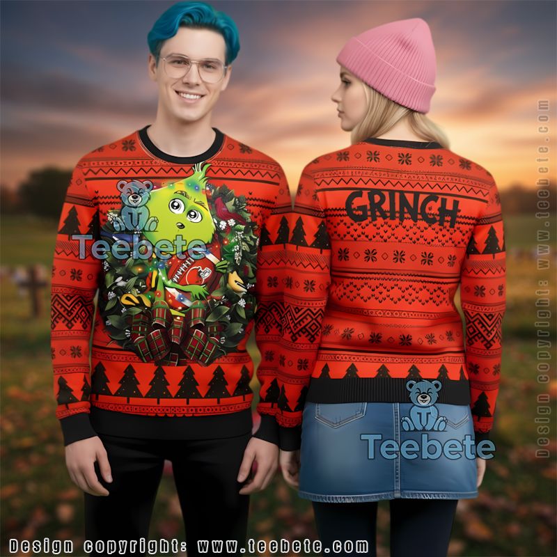 Grinch Hug Cleveland Browns Ugly Christmas Sweater Womens Orange Black