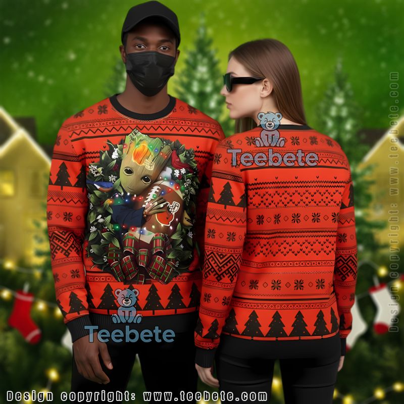 Grogu Cleveland Browns Ugly Sweater Party Black Orange
