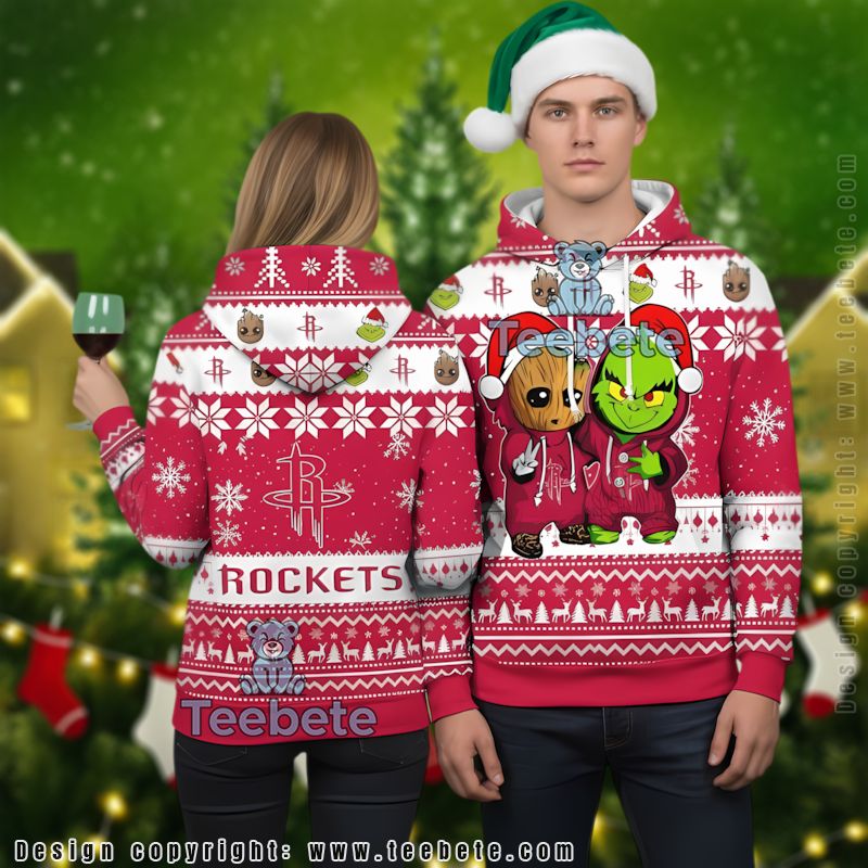 Houston Rockets Baby Groot The Grinch Ugly 3D Hoodie Boys