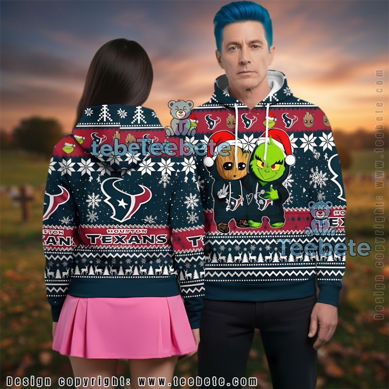 Houston Texans Xmas Baby Groot The Grinch Ugly 3D Hoodie Pullover