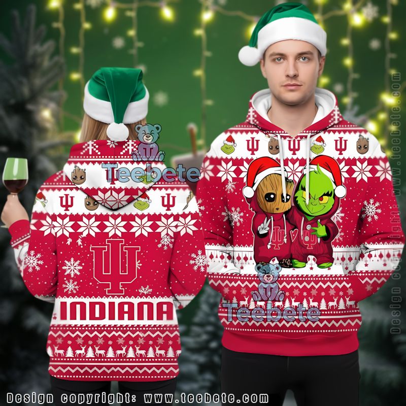 Indiana Hoosiers Baby Groot The Grinch Ugly 3D Hoodie Boys