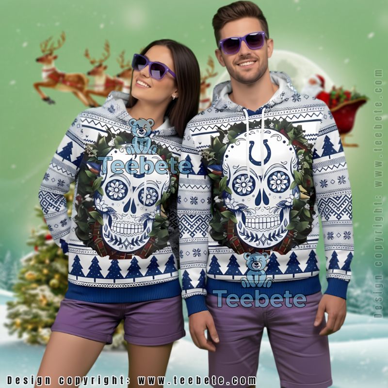 Indianapolis Colts Blue Sugar Skull Ugly Christmas 3D Hoodie Fan Gift
