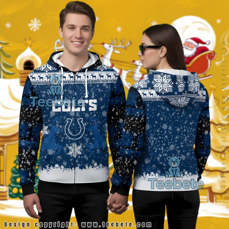 Indianapolis Colts Blue Winter Snowflakes Ugly Christmas 3D Hoodie