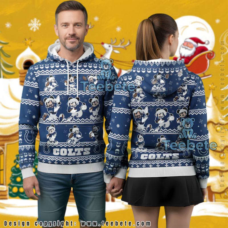 Indianapolis Colts Disney Team Blue White Ugly Christmas 3D Hoodie