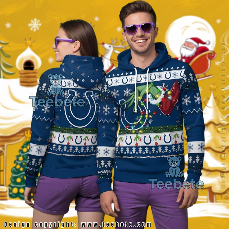 Indianapolis Colts Grinch Christmas Light Ugly 3D Hoodie Festive