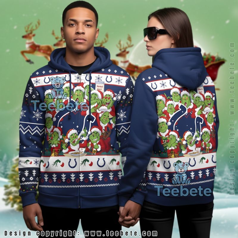 Indianapolis Colts Grinch Santa Claus Christmas Ugly 3D Hoodie