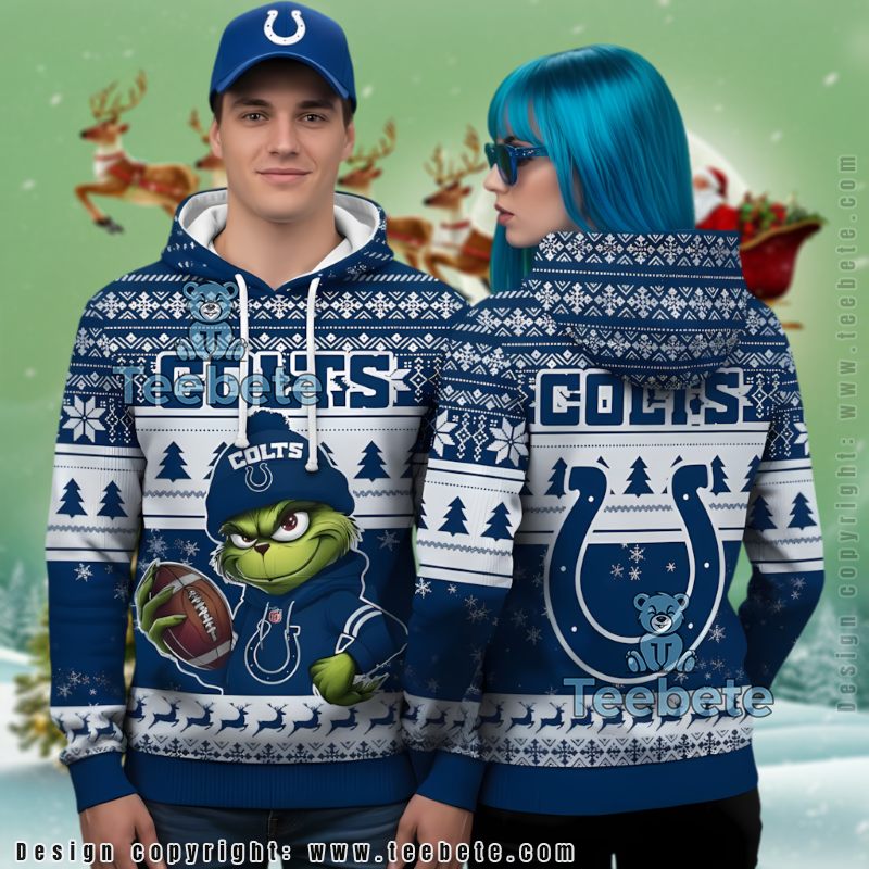 Indianapolis Colts Horseshoe Logo Christmas Deer Ugly 3D Hoodie