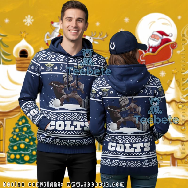 Indianapolis Colts Mandalorian Baby Yoda Ugly Christmas 3D Hoodie Men