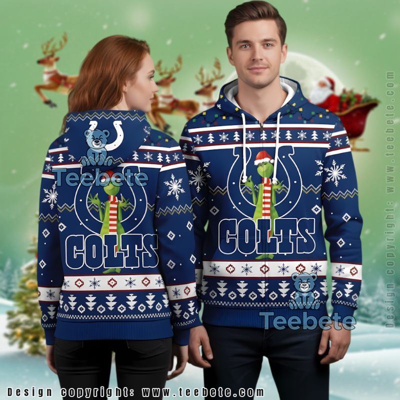 Indianapolis Colts Merry Grinchmas Blue Snowflake Ugly Christmas 3D Hoodie